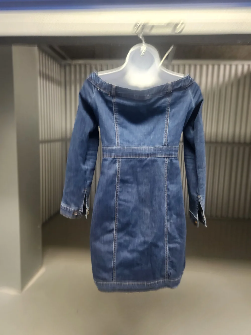 Fashion Nova Off-Shoulder Blue Denim Button-Front Dress - Picture 2 of 2